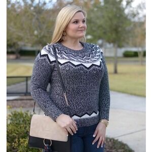 Old Navy Women's Fair Isle Knit Sweater Black White XXL Cozy Winter Pullover 2X